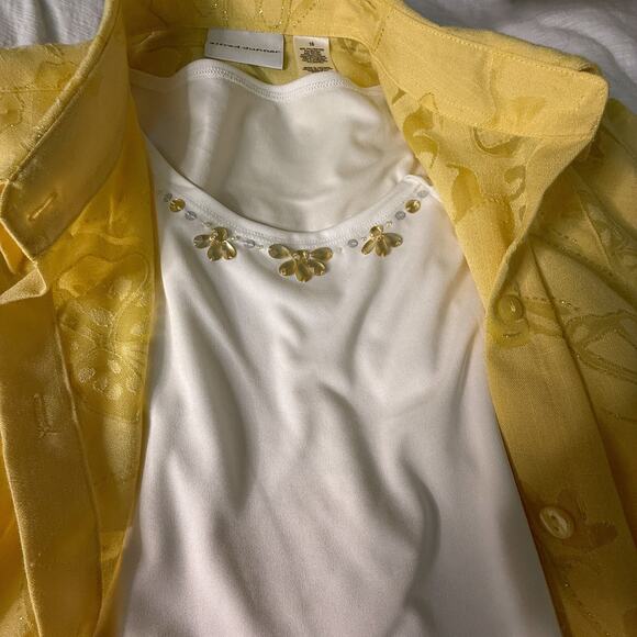 Alfred Dunner Yellow Blouse Tank Top Set Floral Embroidered Sheer Jacket 16 - Picture 4 of 8